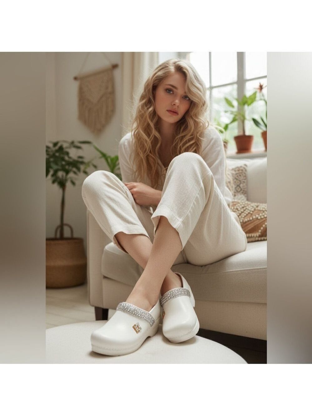 💎Custom Upcycled Dansko White Leather Clogs w/ Lots of Bling✨ One of a Kind! 💎 - Picture 3 of 9